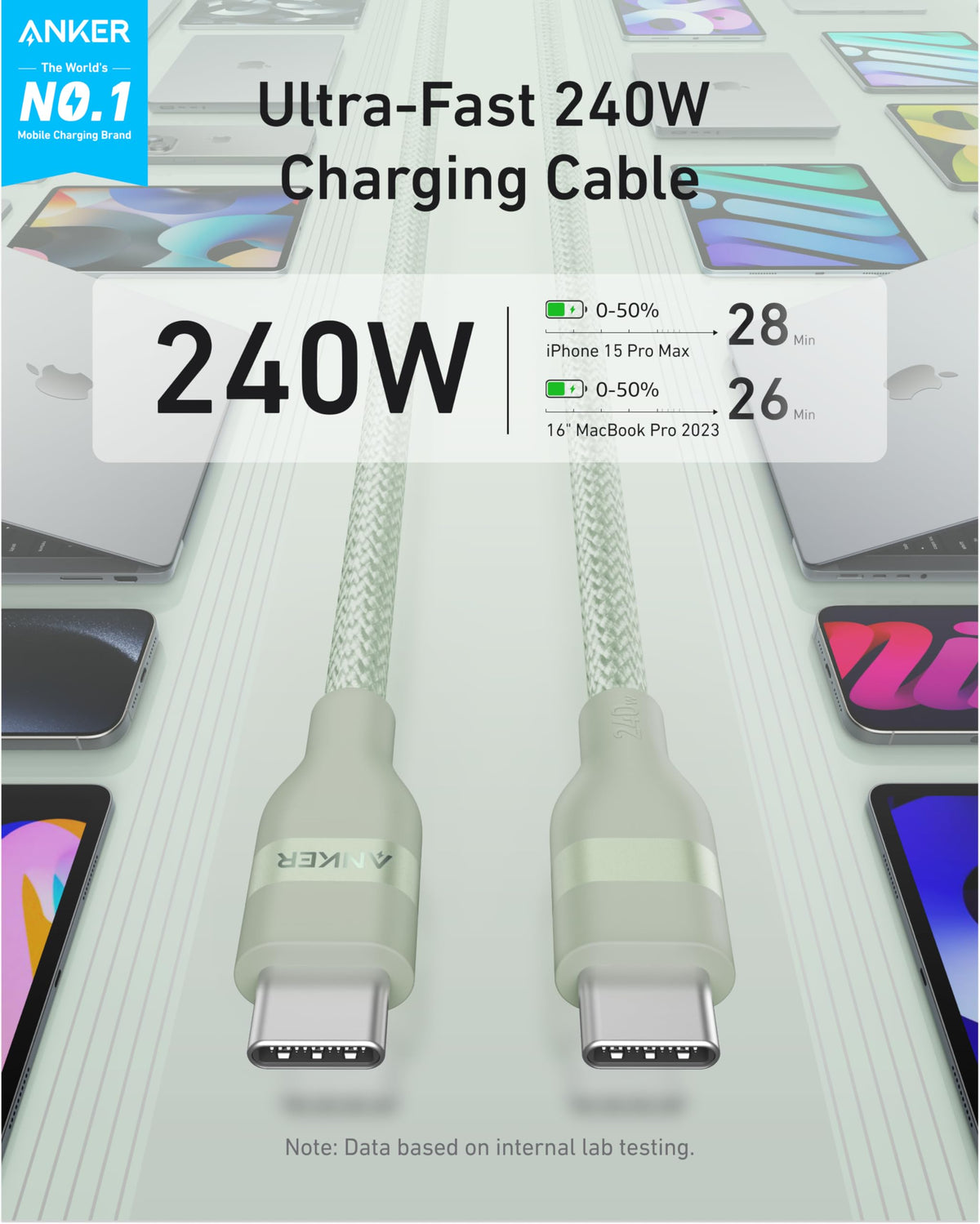 Anker USB-C to USB-C Cable (240W, Upcycled-Braided)