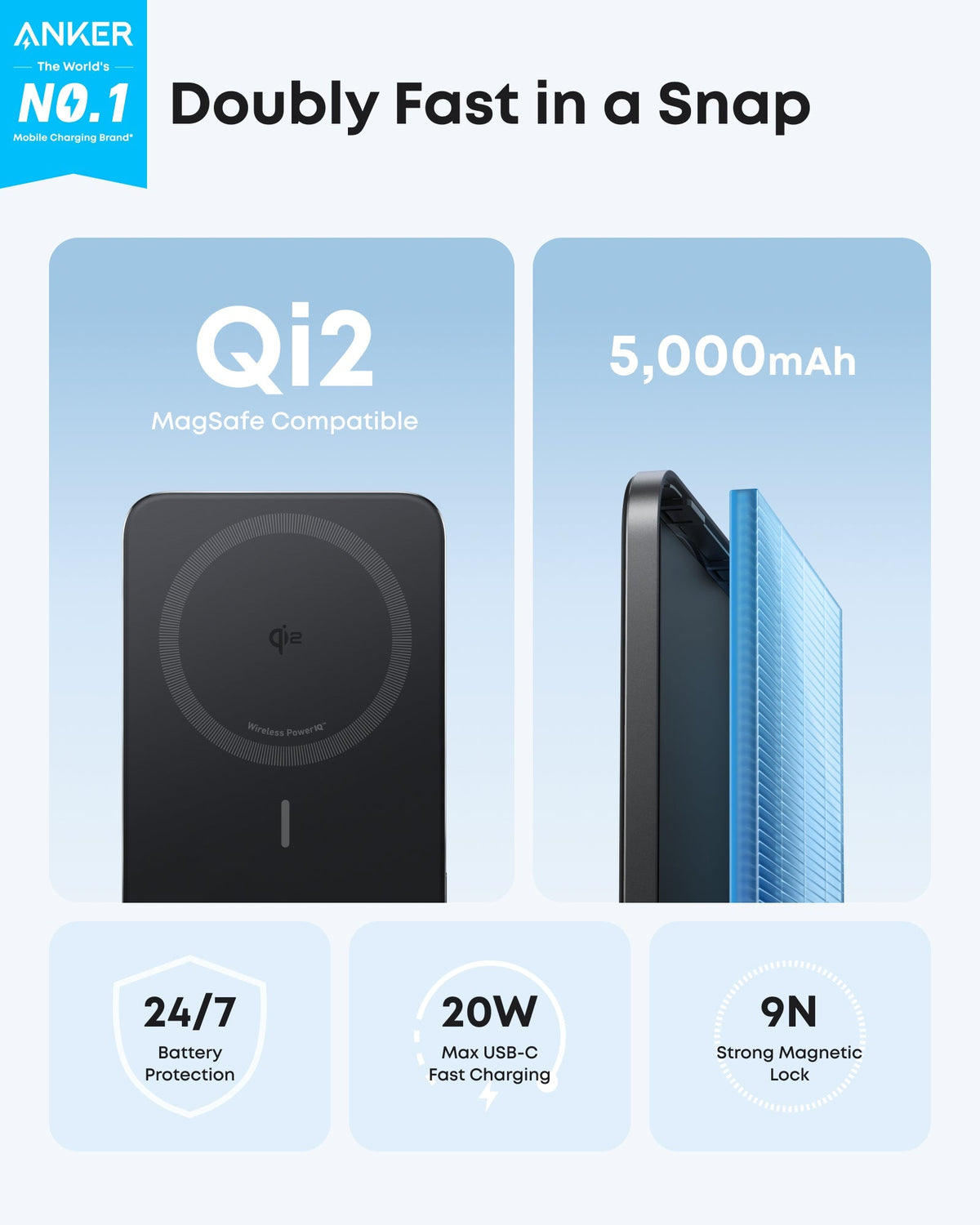 Anker MagGo Power Bank (5K, Ultra-Slim 122g, MagSafe)