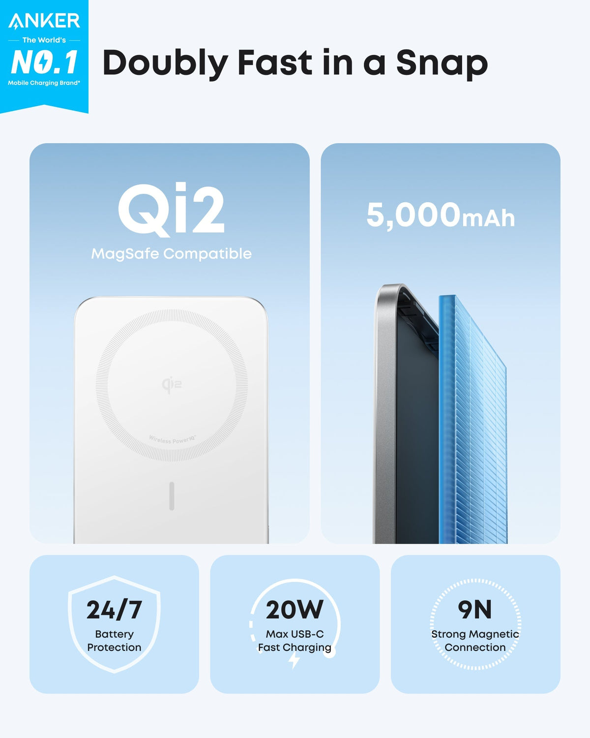Anker MagGo Power Bank (5K, Ultra-Slim 122g, MagSafe)