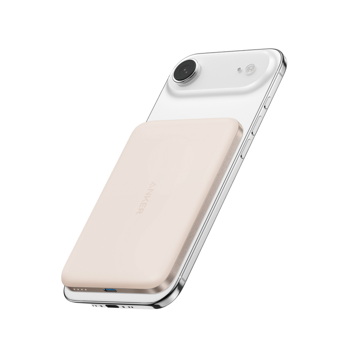 Anker beige portable charger with iPhone 17 for fast charging