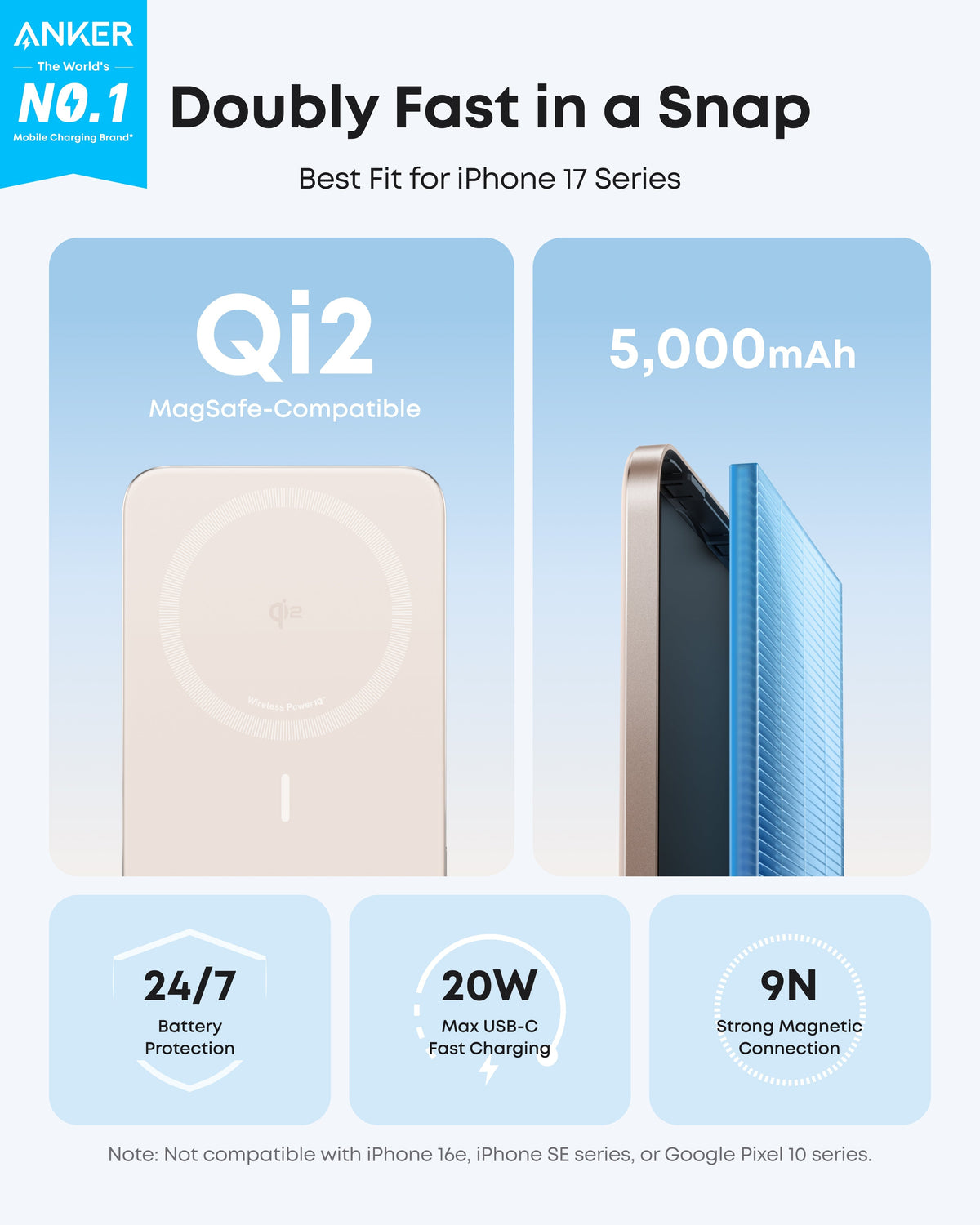 Anker Qi2 MagSafe power bank for iPhone 17 with 5,000mAh battery