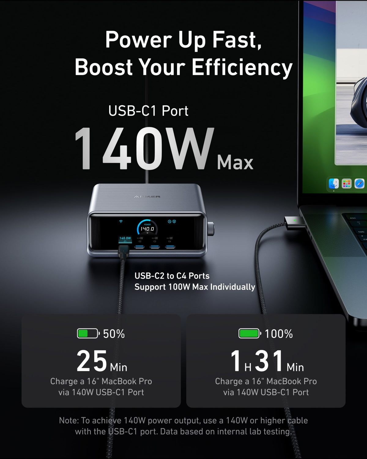 Anker Prime Charger (250W, 6 Ports, GaNPrime) and Prime USB-C to USB-C Cable (240W, Upcycled-Braided, 182cm)